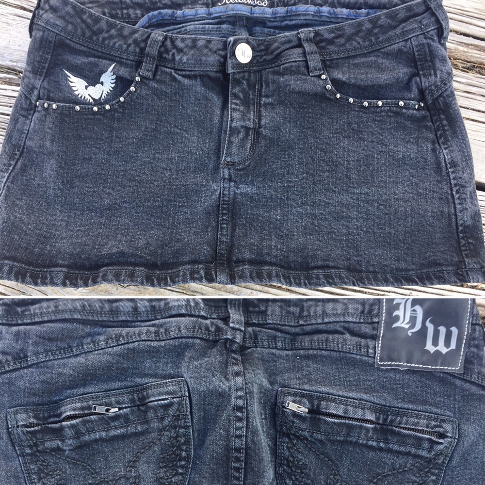 Heidiwood Black Denim Biker Short Skirt Studs SZ11
